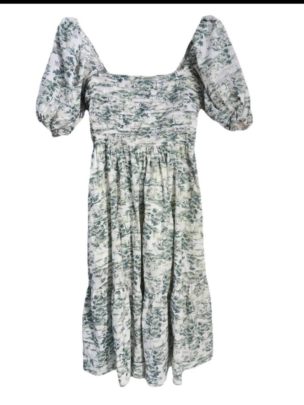 Abercrombie & Fitch Emerson Dress Poplin Puff Sleeve Midi Olive Size S NWOT - Picture 5 of 10